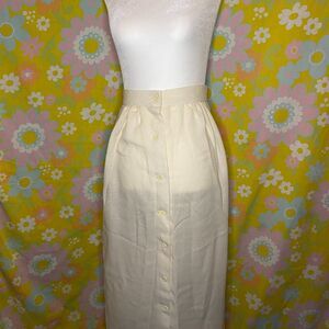 Vintage 70s Off White Small Linen Buttoned Maxi Skirt